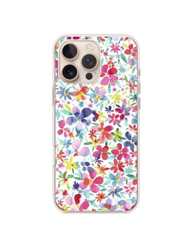 Coque iPhone 16 Pro Max Colorful Flowers Petals Blue - Ninola Design