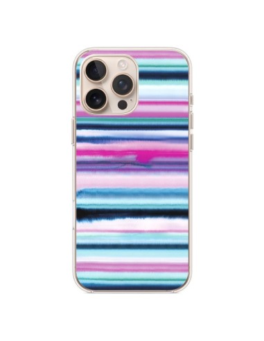 Coque iPhone 16 Pro Max Degrade Stripes Watercolor Pink - Ninola Design