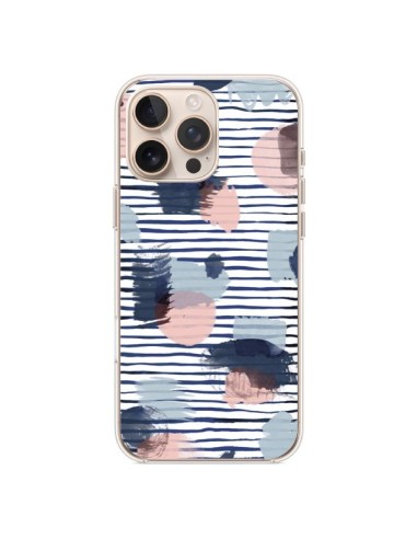 Coque iPhone 16 Pro Max Watercolor Stains Stripes Navy - Ninola Design