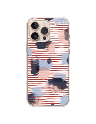 Coque iPhone 16 Pro Max Watercolor Stains Stripes Red - Ninola Design