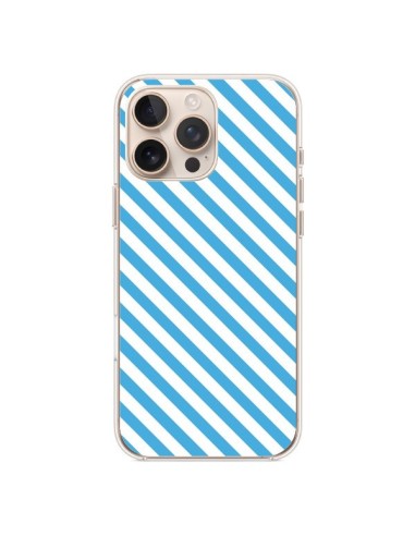 Coque iPhone 16 Pro Max Bonbon Candy Bleue et Blanche Rayée - Nico