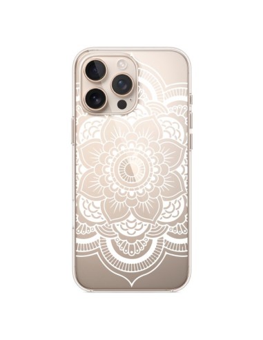 Coque iPhone 16 Pro Max Mandala Blanc Azteque Transparente - Nico