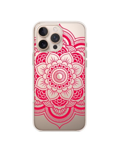 Coque iPhone 16 Pro Max Mandala Rose Fushia Azteque Transparente - Nico