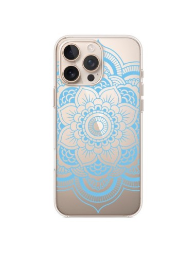 Coque iPhone 16 Pro Max Mandala Bleu Azteque Transparente - Nico