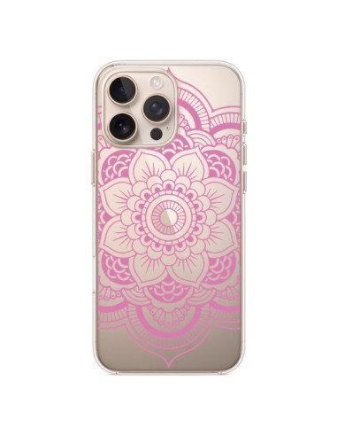 Coque iPhone 16 Pro Max Mandala Rose Clair Azteque Transparente - Nico