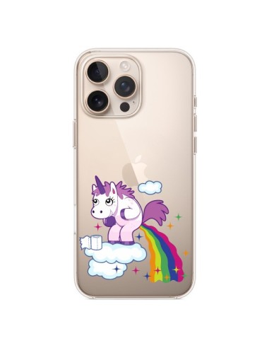 Coque iPhone 16 Pro Max Licorne Caca Arc en Ciel Transparente - Nico