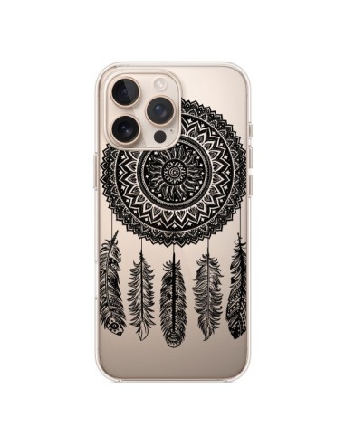 Coque iPhone 16 Pro Max Mandala attrape rêve noir et blanc transparente - Nico