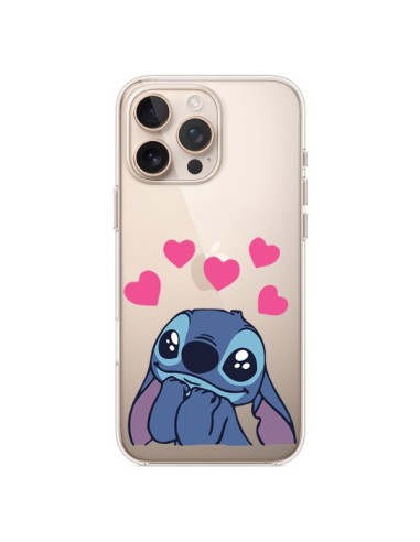 Coque iPhone 16 Pro Max Mini Stitch de Lilo et Stitch in love en coeur transparente - Nico