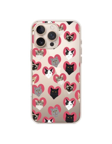 Coque iPhone 16 Pro Max Chats Coeurs Transparente - Pet Friendly