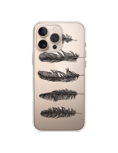 Coque iPhone 16 Pro Max Plume Feather Noir Transparente - Rachel Caldwell