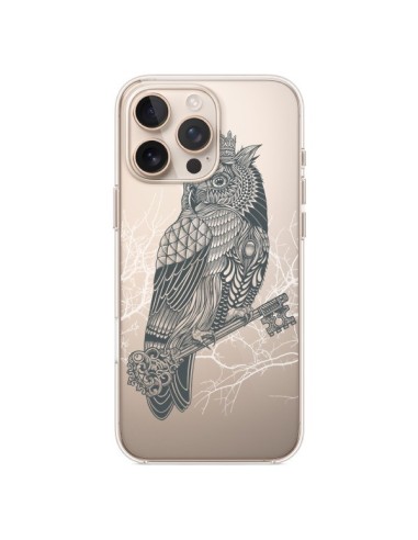 Coque iPhone 16 Pro Max Owl King Chouette Hibou Roi Transparente - Rachel Caldwell