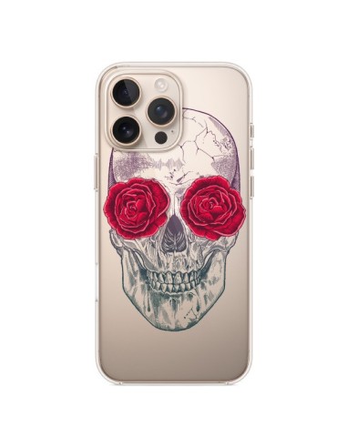 Coque iPhone 16 Pro Max Tête de Mort Rose Fleurs Transparente - Rachel Caldwell