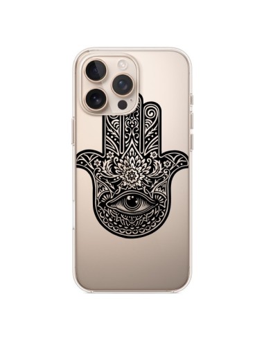 Coque iPhone 16 Pro Max Hamsa Cinq Doigts Main Mauvais Oeil Transparente - Rachel Caldwell