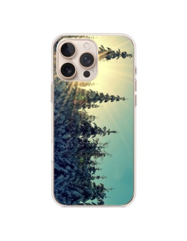 Coque iPhone 16 Pro Max Hiver Paysage Neige Montagnes Sapins Ski - R Delean