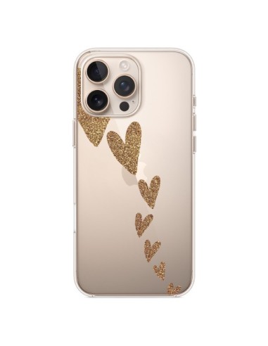 Coque iPhone 16 Pro Max Coeur Falling Gold Hearts Transparente - Sylvia Cook