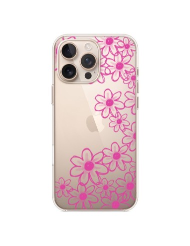 Coque iPhone 16 Pro Max Pink Flowers Fleurs Roses Transparente - Sylvia Cook