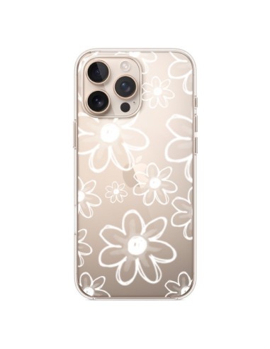 Coque iPhone 16 Pro Max Mandala Blanc White Flower Transparente - Sylvia Cook