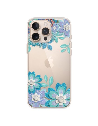 Coque iPhone 16 Pro Max Winter Flower Bleu, Fleurs d'Hiver Transparente - Sylvia Cook