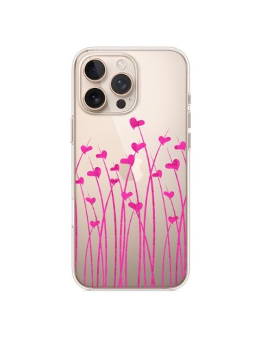 Coque iPhone 16 Pro Max Love in Pink Amour Rose Fleur Transparente - Sylvia Cook