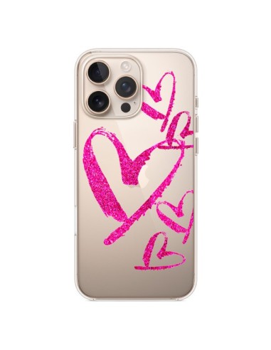 Coque iPhone 16 Pro Max Pink Heart Coeur Rose Transparente - Sylvia Cook