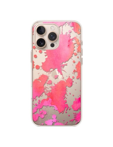 Coque iPhone 16 Pro Max Watercolor Splash Taches Rose Orange Transparente - Sylvia Cook