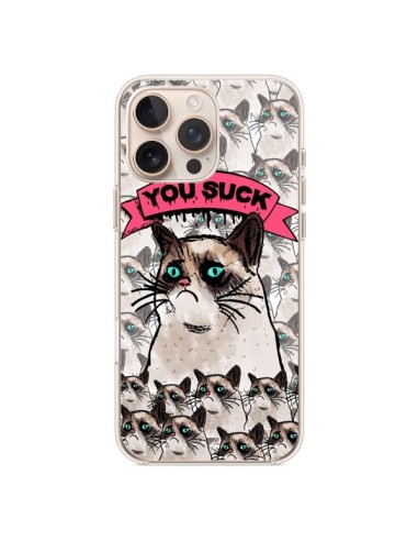 Coque iPhone 16 Pro Max Chat Grumpy Cat - You Suck - Sara Eshak