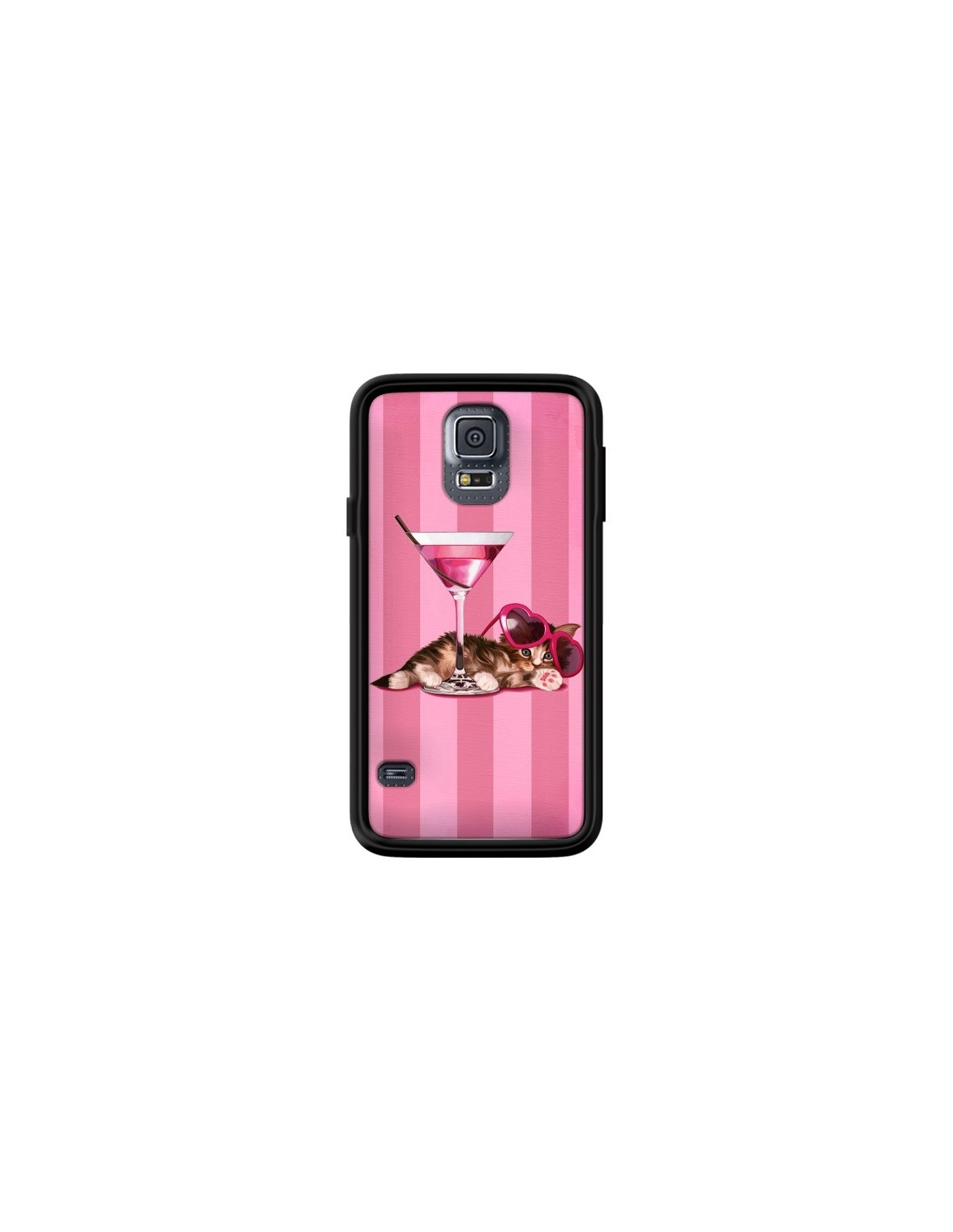 Coque Chaton Chat Kitten Cocktail Lunettes Coeur Pour Samsung Galaxy S5 Maryline Cazenave