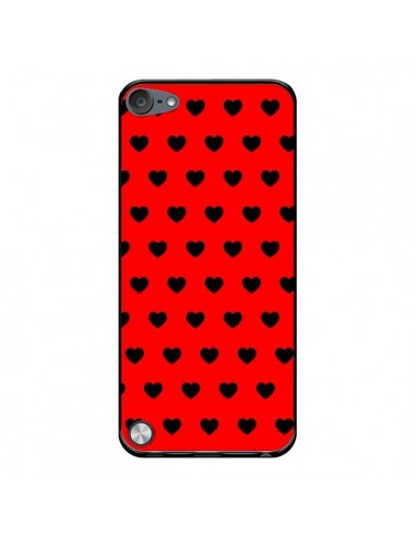 Coque Coeurs Noirs Fond Rouge pour iPod Touch 5/6 et 7 - Laetitia